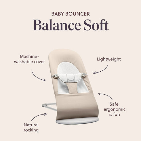 BabyBjörn Baby Bouncers Balance Soft- Woven/Jersey Tri Fabric, Light Beige