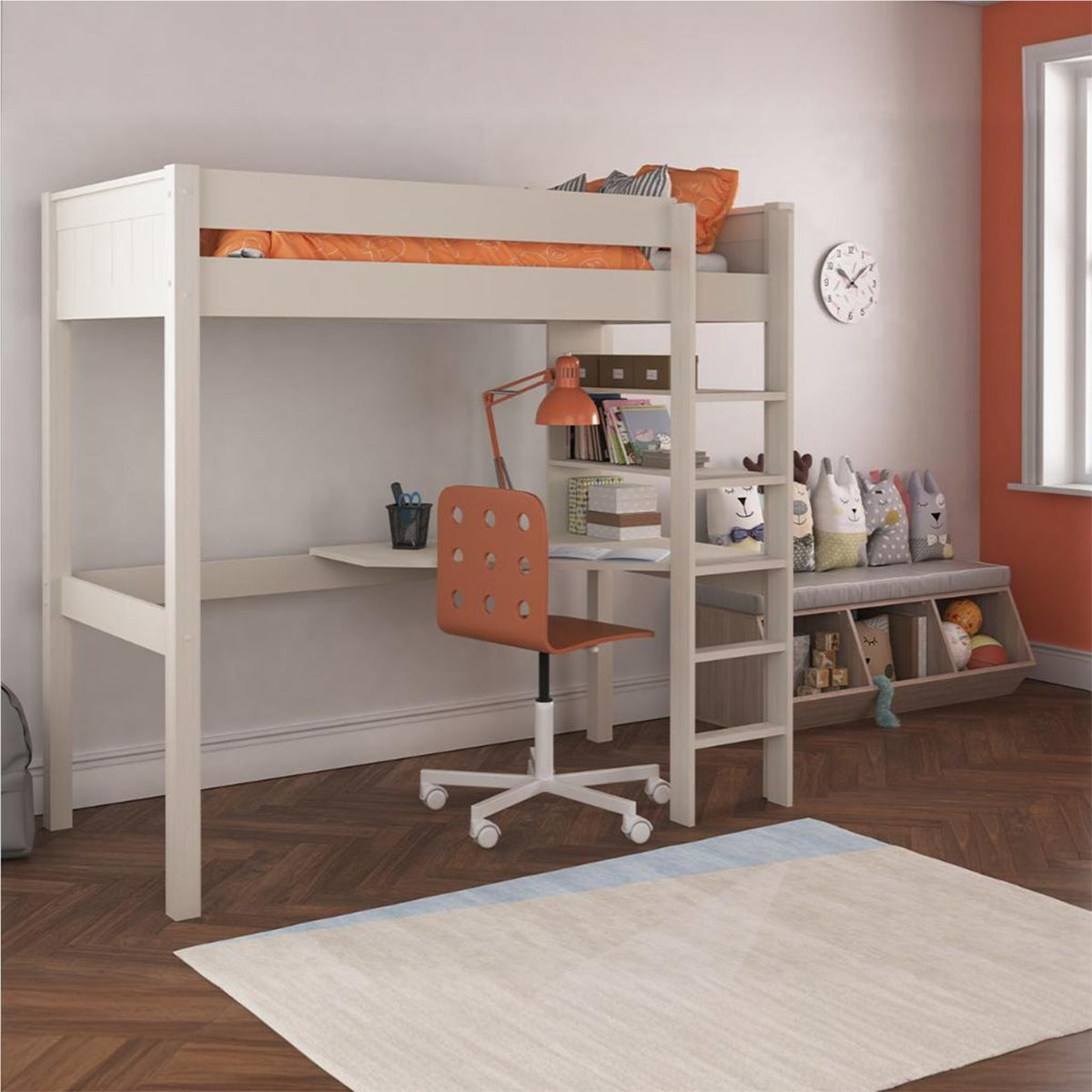 New Classic Highsleeper With Integrated Desk And Shelving White