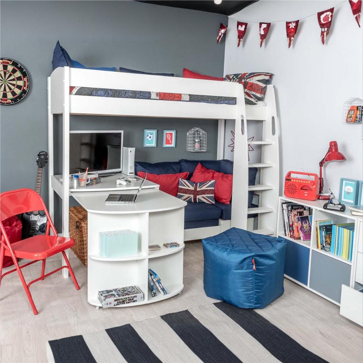 Highsleeper, Sofa, Fixed Desk, POD Sofa Blue