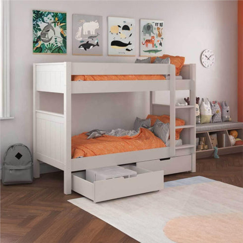 New Classic Bunk Bed With A Pair Of Drawers White