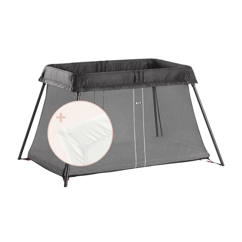 BabyBjörn Bundle Travel Cot Light + Fitted Sheet Black