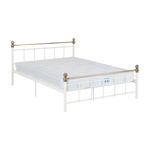 Marlborough 4FT6 Bed - White/Antique Brass