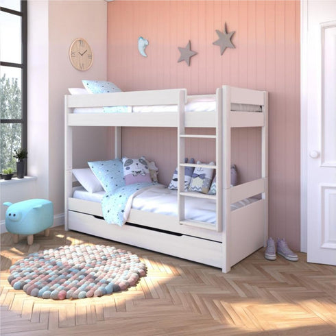 Uno White Bunk Bed With Trundle Drawer