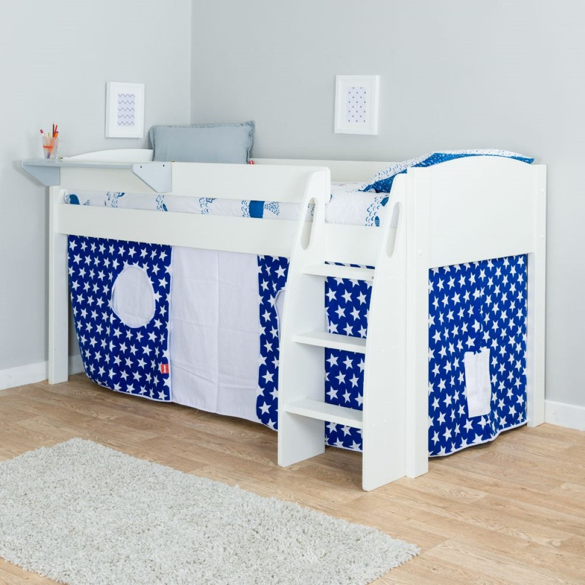 Stompa UNOS Mid Sleeper Frame White+ Blue Tent Stars