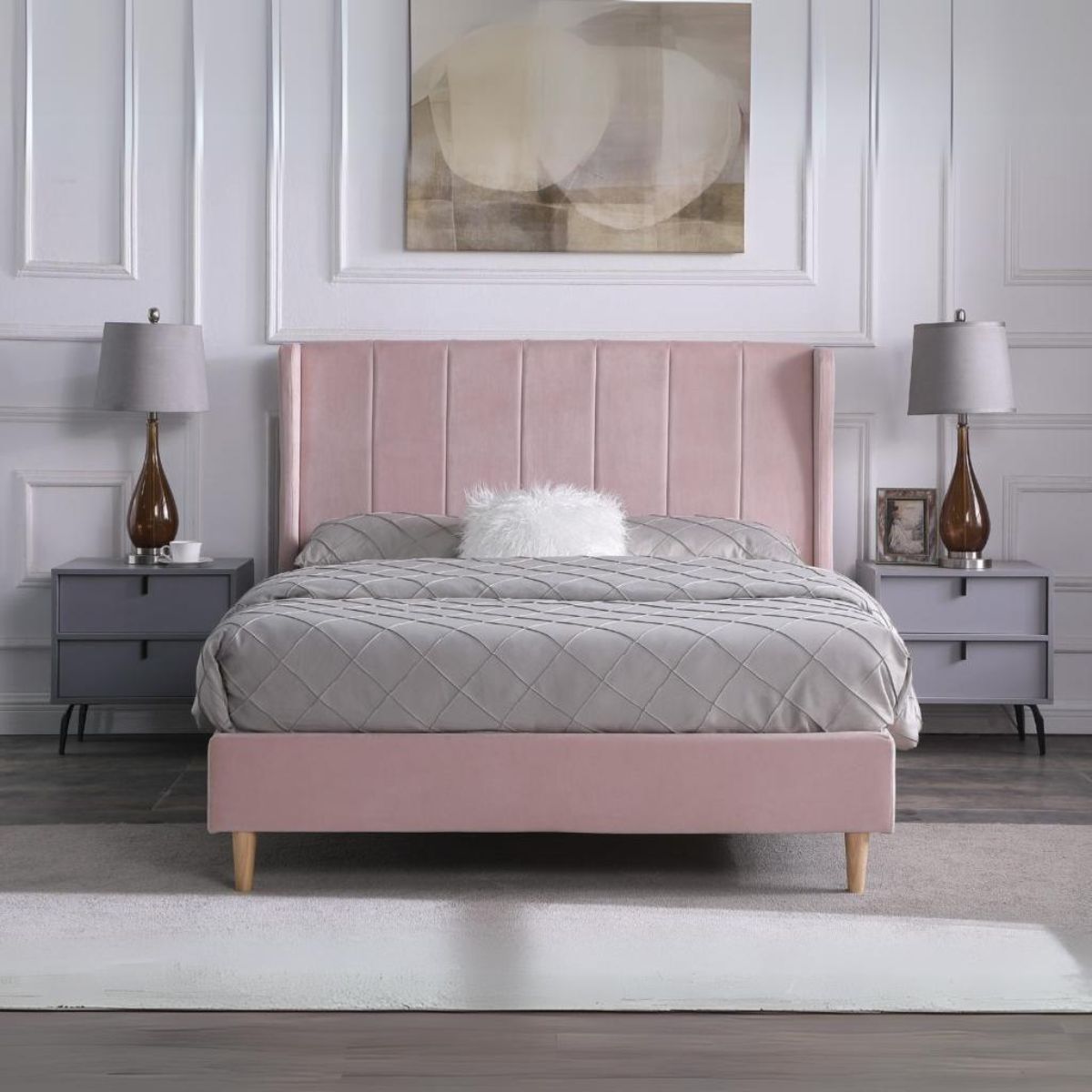 Amelia 5FT Bed - Pink Velvet Fabric