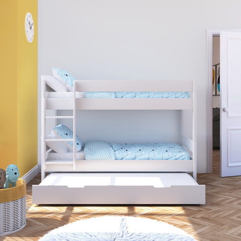 Compact Bunk Bed With Trundle Drawer And Trundle Mattress White
