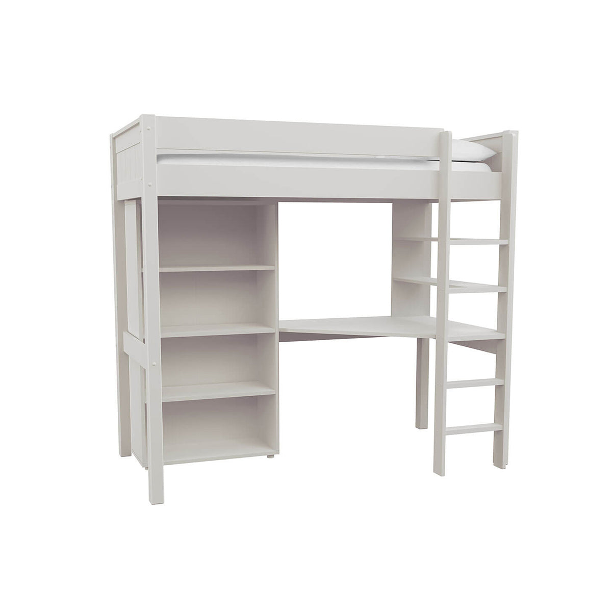 New Classic Highsleeper With Integrated Desk And Shelving And Tall Bookcase White