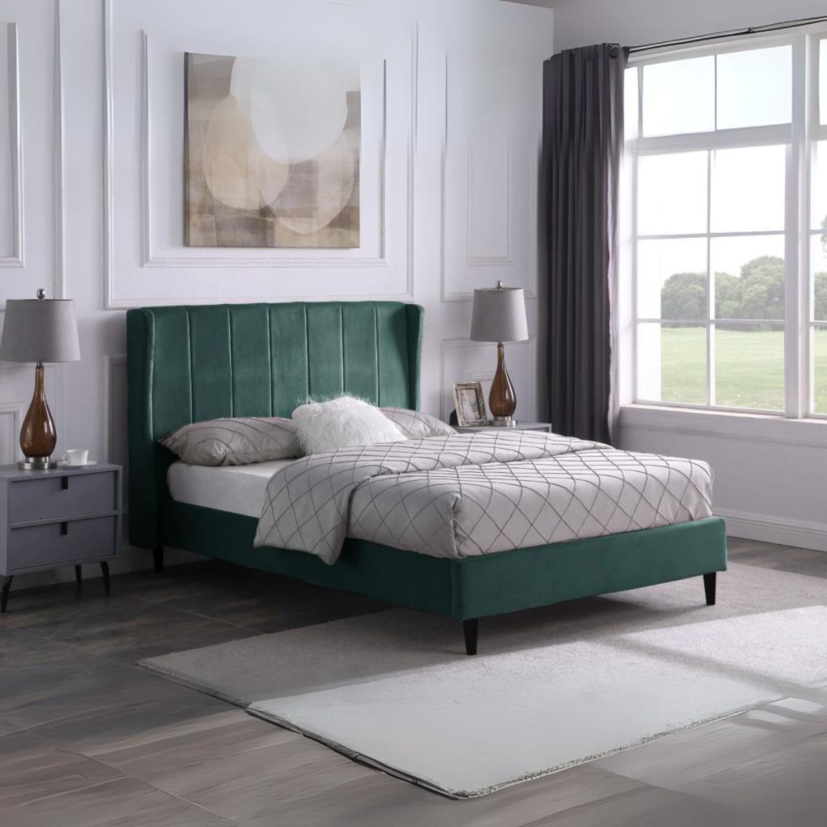 Amelia 5FT Bed - Green Velvet Fabric