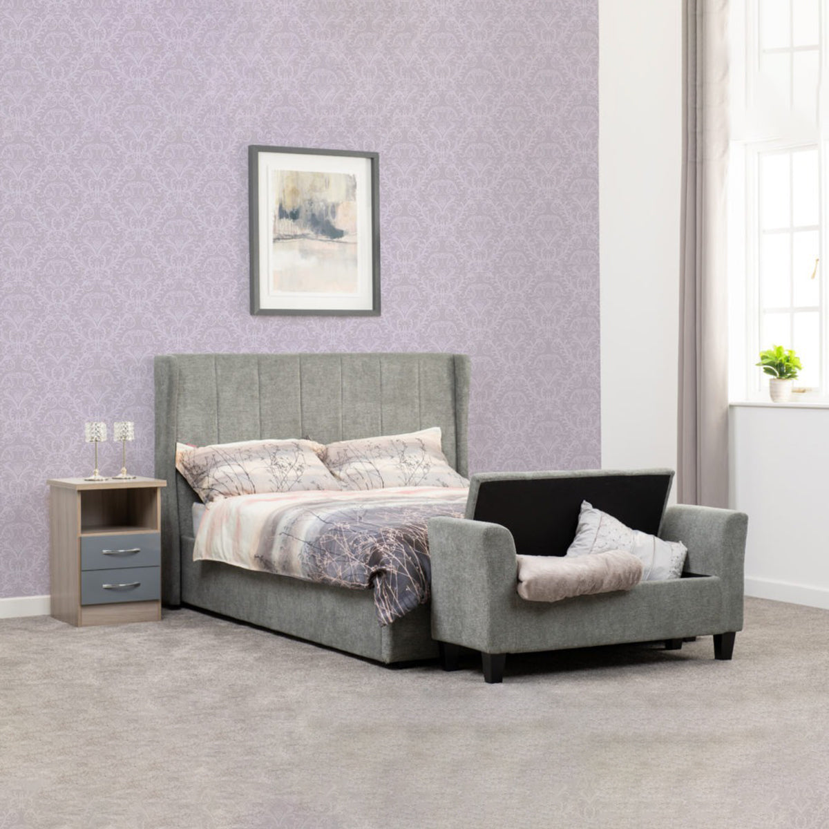 Amelia Plus 4FT6 Storage Bed - Dark Grey Fabric