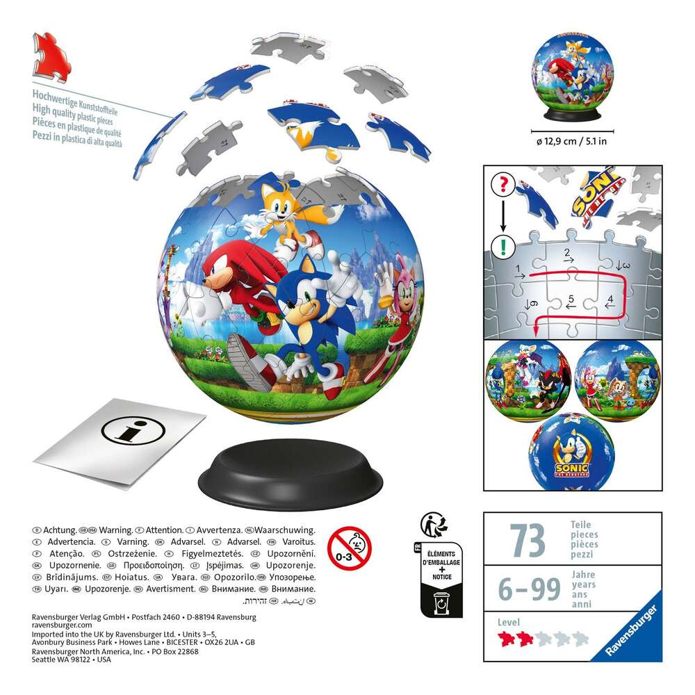Sonic the Hedgehog 3D Puzzle Ball 72 Piece