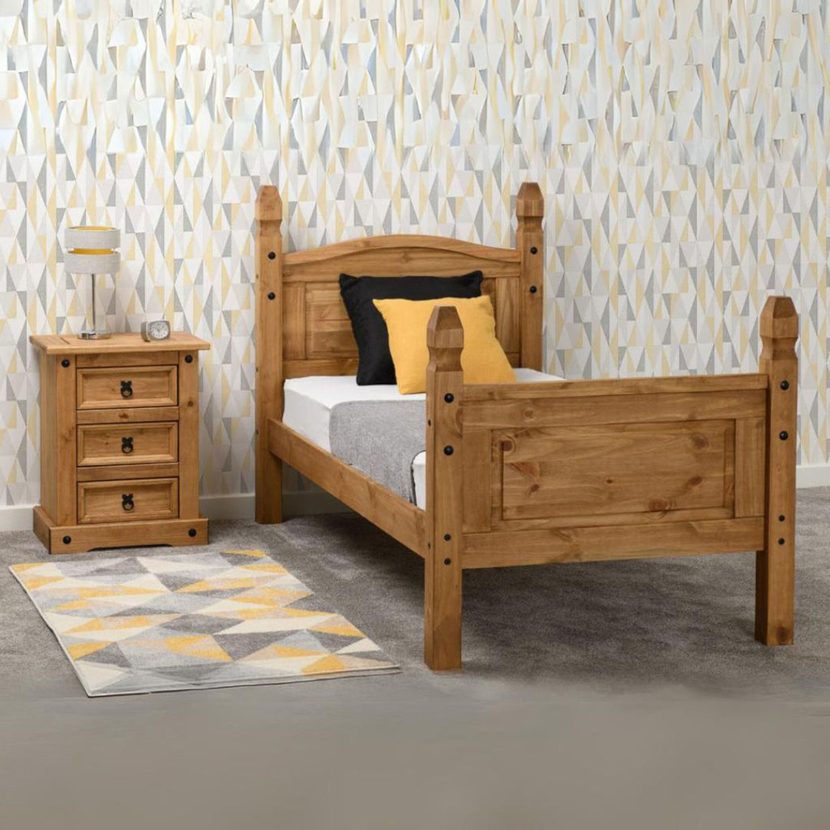 Corona 3FT Bed High Foot End - Distressed Waxed Pine