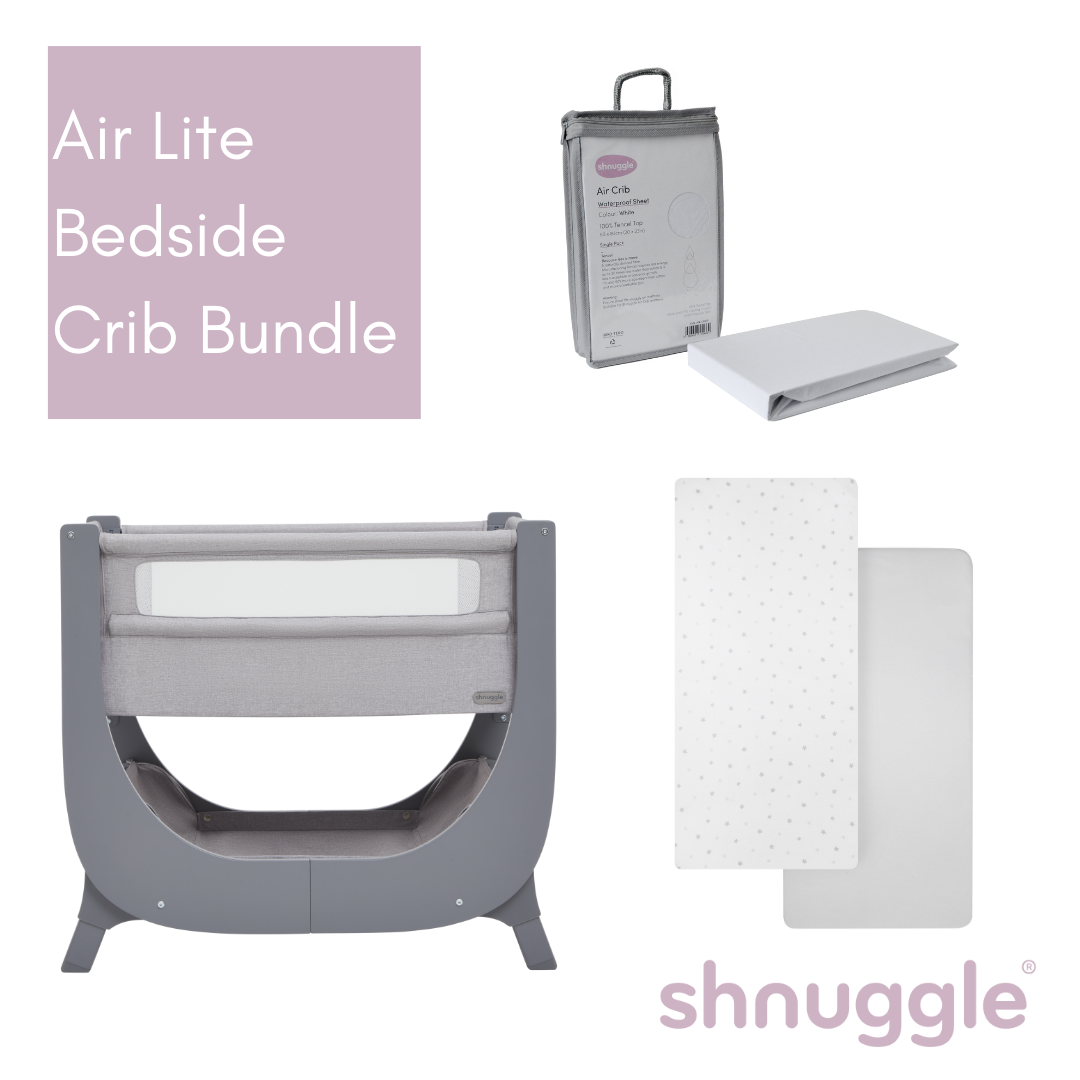 Shnuggle Air Lite Crib in Grey & Bedding Bundle