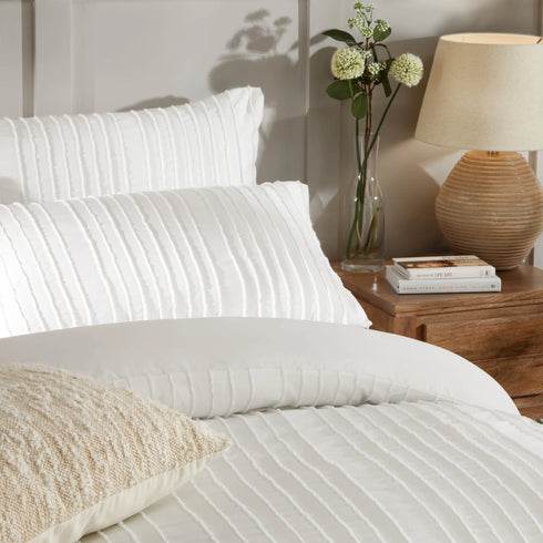 Harrison Stripe Tufted Soft Touch Duvet Cover Set White - Double