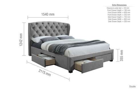 Hope Fabric Bed Grey Velvet