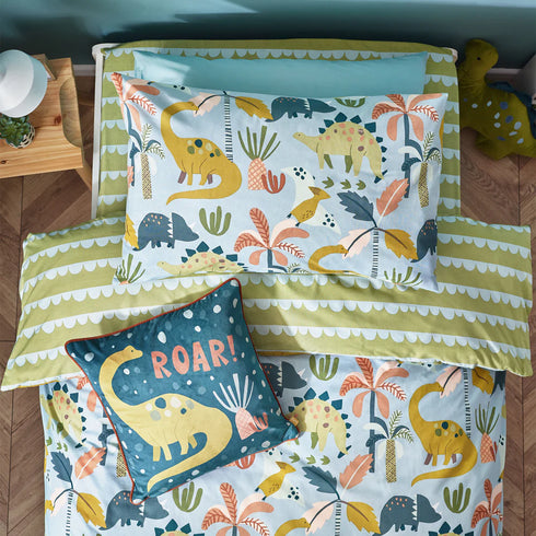 Little Dinos Scandi Duvet Cover Set Blue/Green - Single