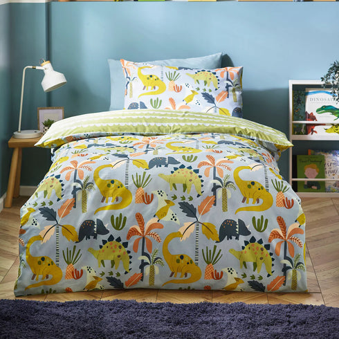 Little Dinos Scandi Duvet Cover Set Blue/Green - Single