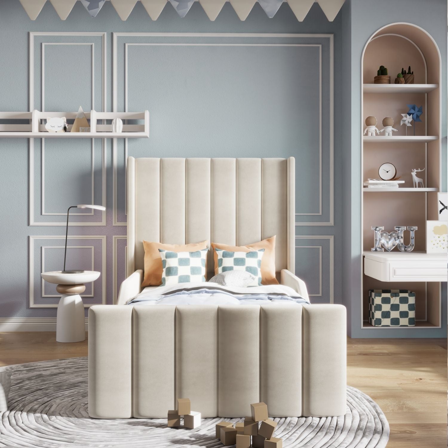 Lined Wingback Kids Bed