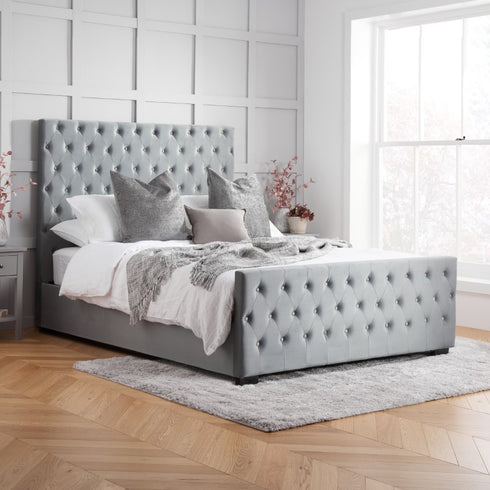 Marquis Fabric Bed Grey Velvet