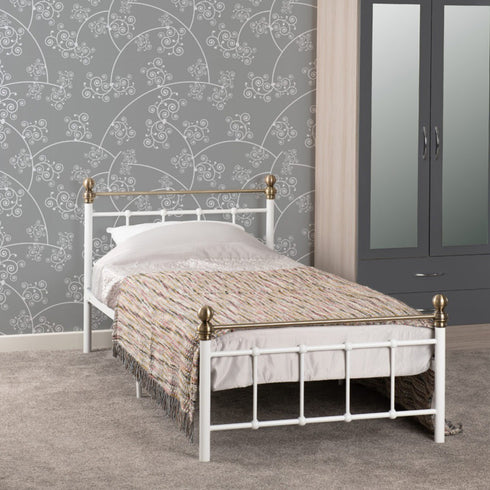 Marlborough 3FT Bed - White/Antique Brass