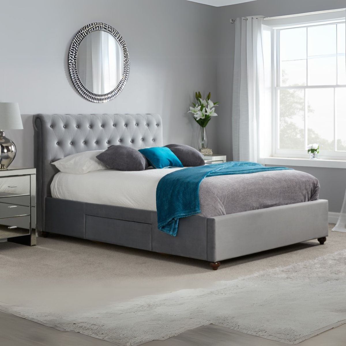 Marlow Fabric Bed Grey Velvet