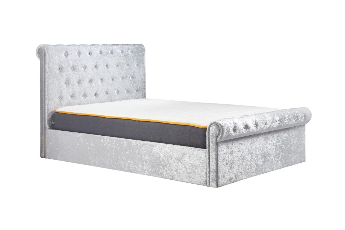 Sienna Fabric Side Ottoman Bed - Crush Velvet Steel