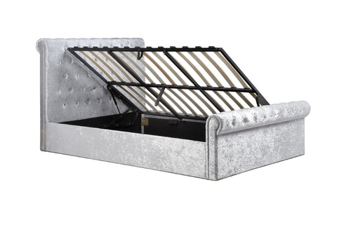 Sienna Fabric Side Ottoman Bed - Crush Velvet Steel