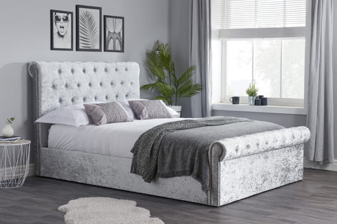 Sienna Fabric Side Ottoman Bed - Crush Velvet Steel