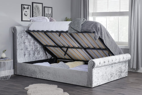 Sienna Fabric Side Ottoman Bed - Crush Velvet Steel