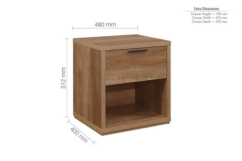 Stockwell 1 Drawer Bedside Rustic Oak Effect