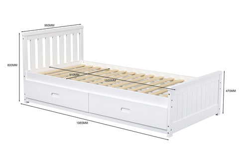 Timeless White Kids Storage 4 Drawer Bed
