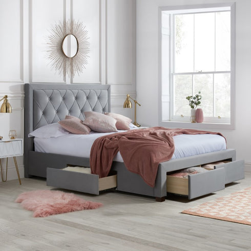 Woodbury Fabric Bed Grey Velvet