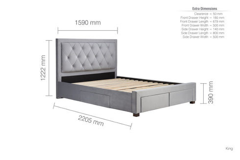 Woodbury Fabric Bed Grey Velvet