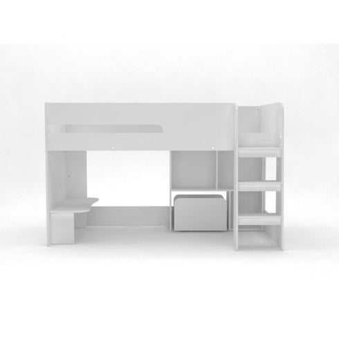 Kidsaw - Kudl, Mid Sleeper with Desk, Bookcase, Toybox in White