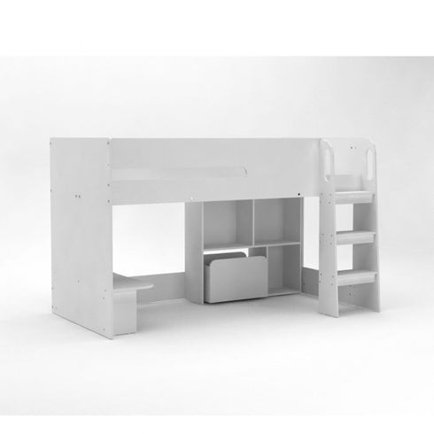 Kidsaw - Kudl, Mid Sleeper with Desk, Bookcase, Toybox in White