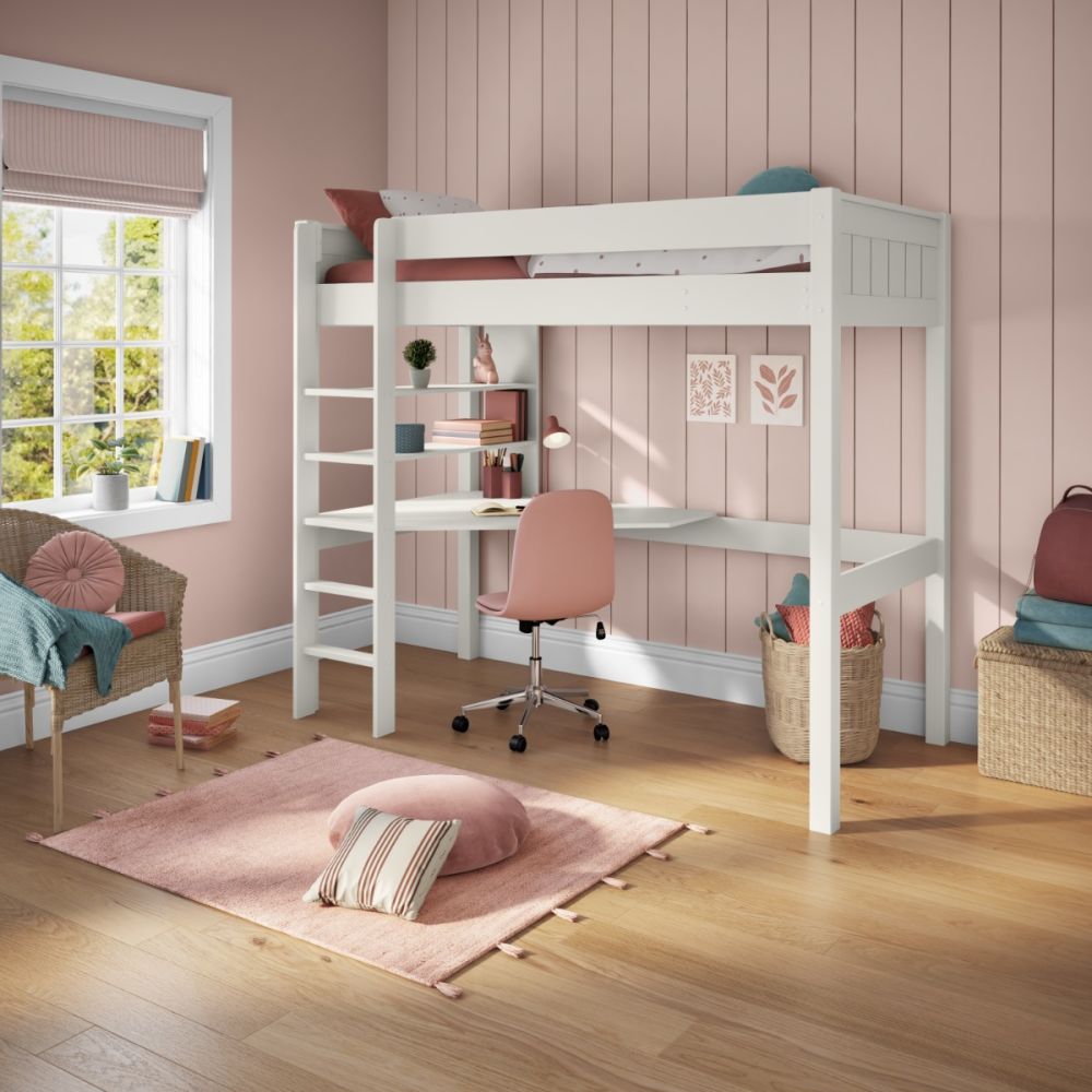 New Classic Highsleeper With Integrated Desk And Shelving White