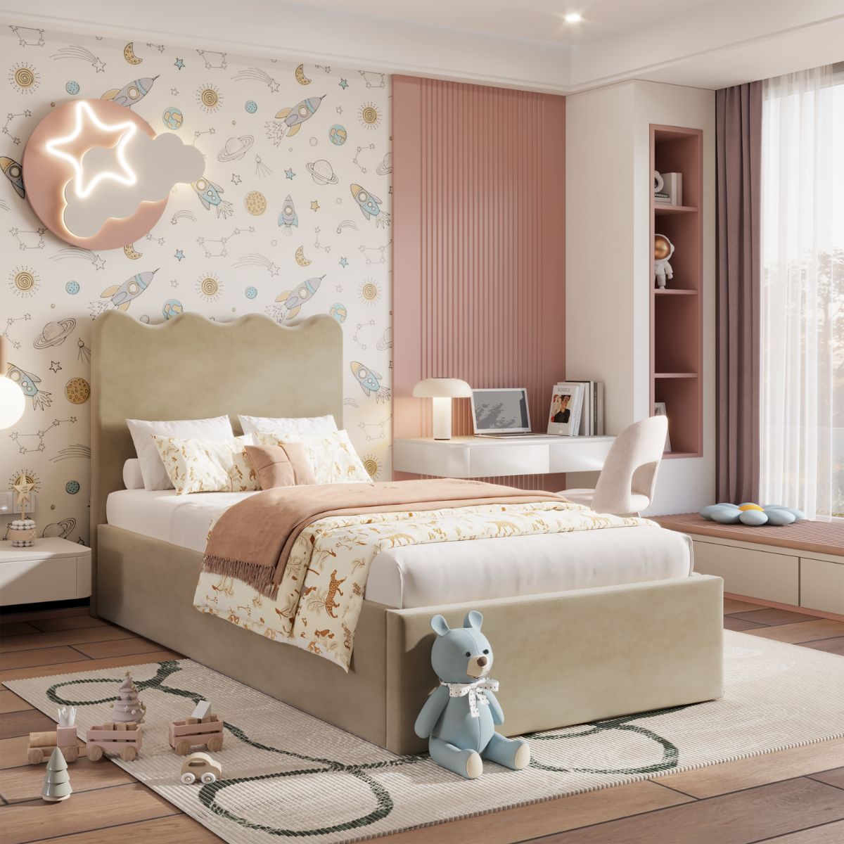 Elara Ottoman Kids Bed Brown Velvet