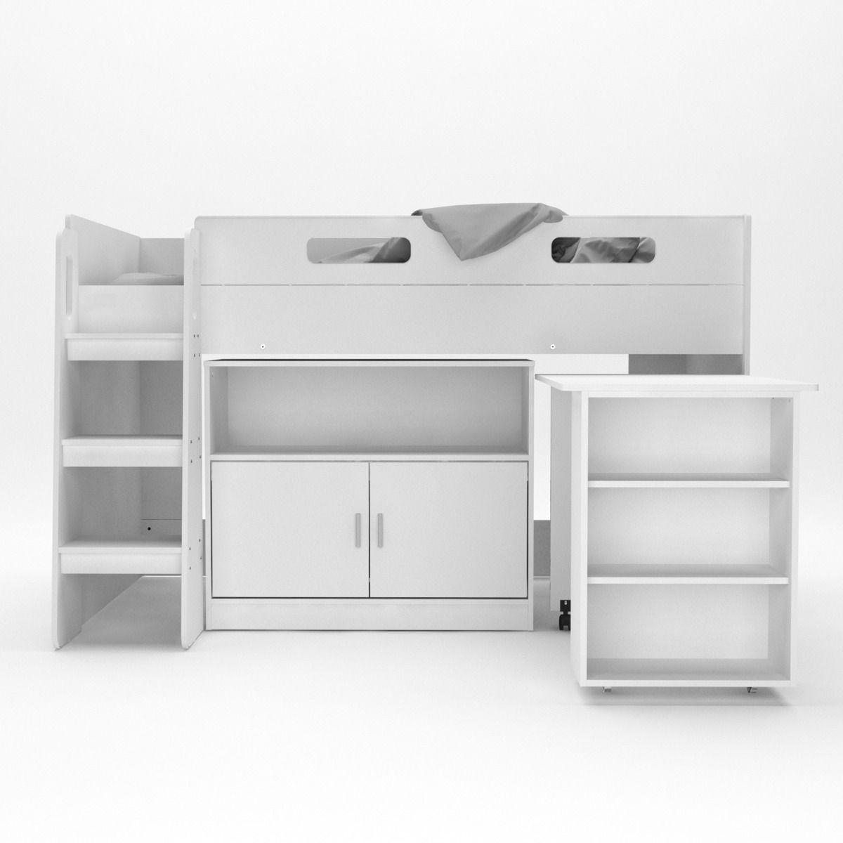 Kidsaw Kudl Storage Mid Sleeper with Desk and Cupboard - White