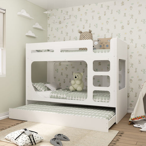 Kidsaw Bunk Bed Pod with Pull Out Bed in White