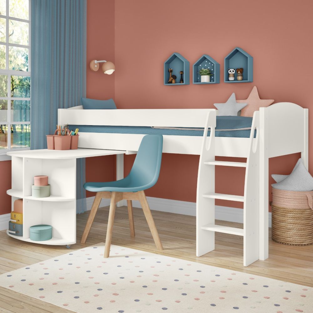 Stompa UNOS Midsleeper White + Pull Out Desk