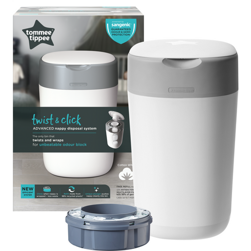 Tommee Tippee Twist & Click Nappy Disposal Bin White Tub