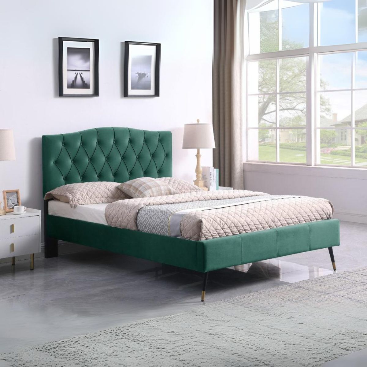 Freya 4FT6 Bed - Green Velvet Fabric