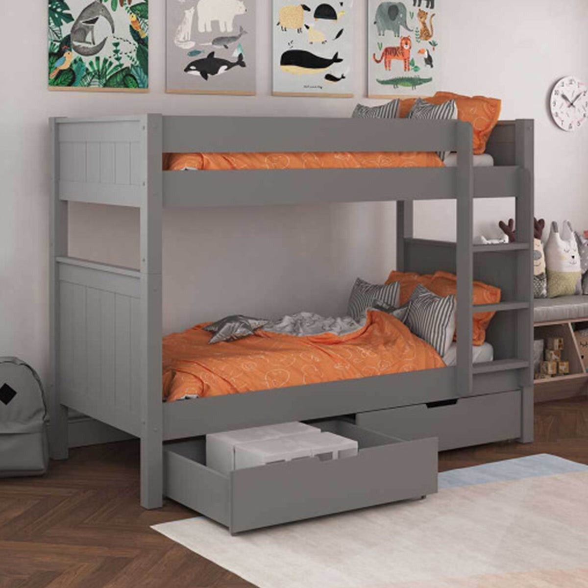 New Classic Bunk Bed With A Pair Of Drawers Grey