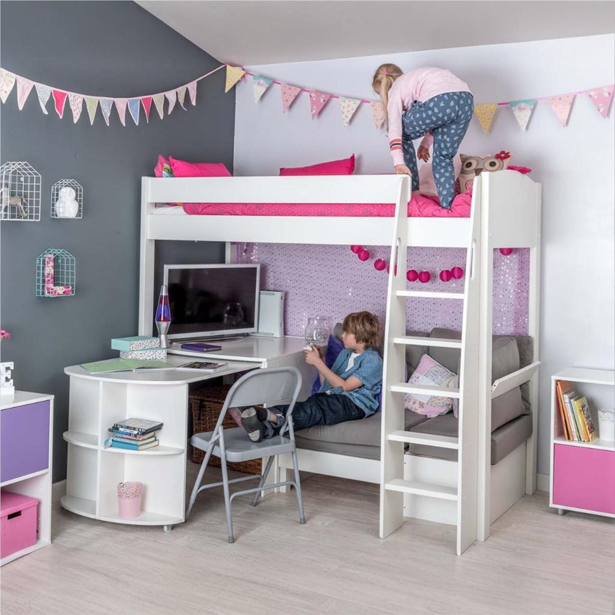 Highsleeper, Sofa, Fixed Desk, POD Sofa Grey