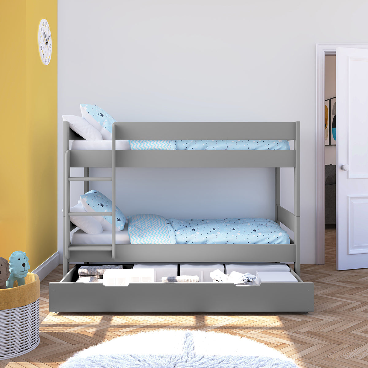 Compact Bunk Bed With Trundle Drawer Grey