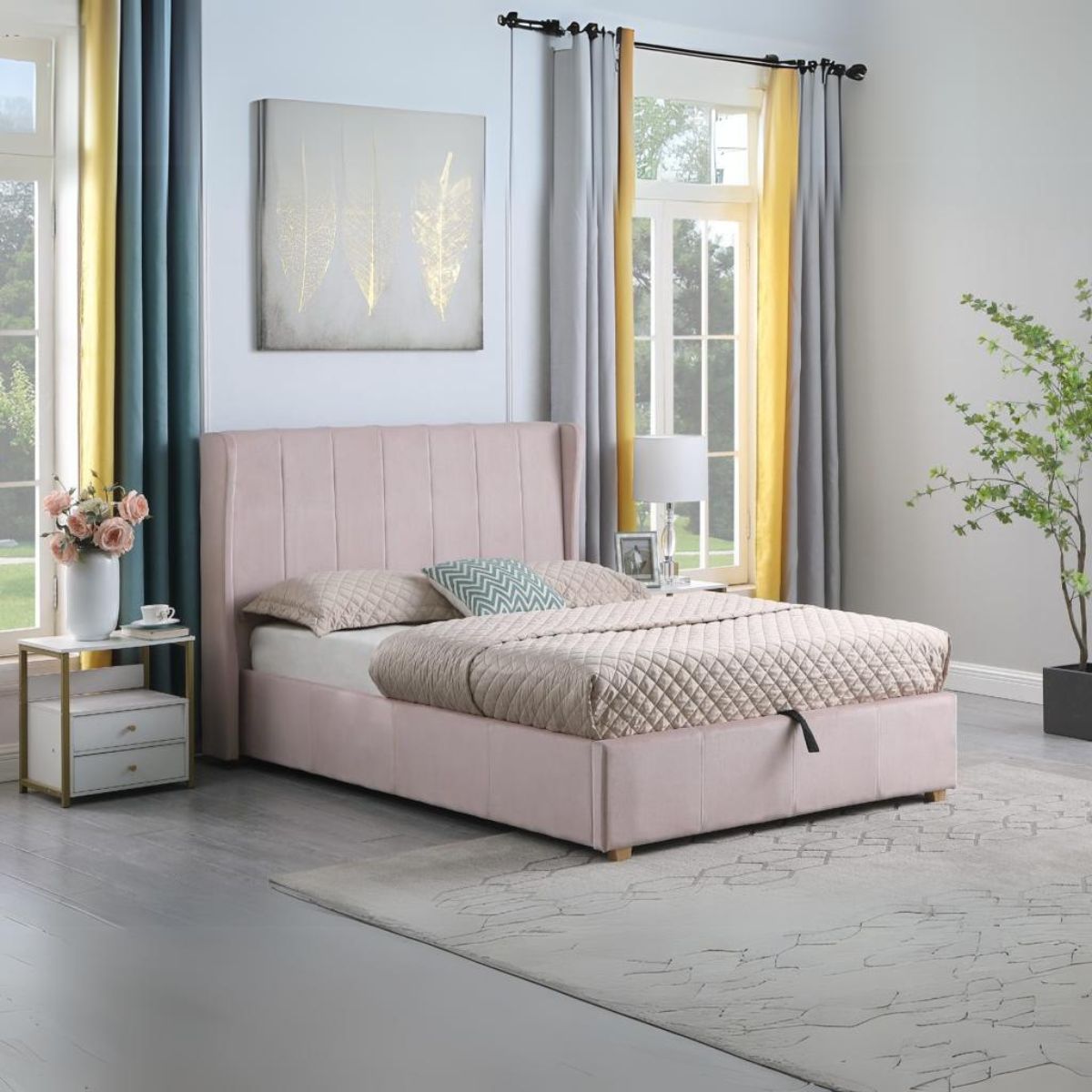 Amelia Plus 4FT6 Storage Bed - Pink Velvet Fabric