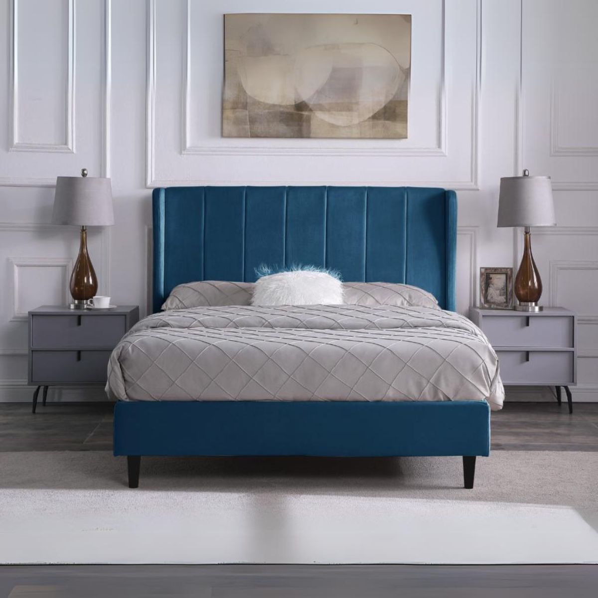 Amelia 5FT Bed - Blue Velvet Fabric