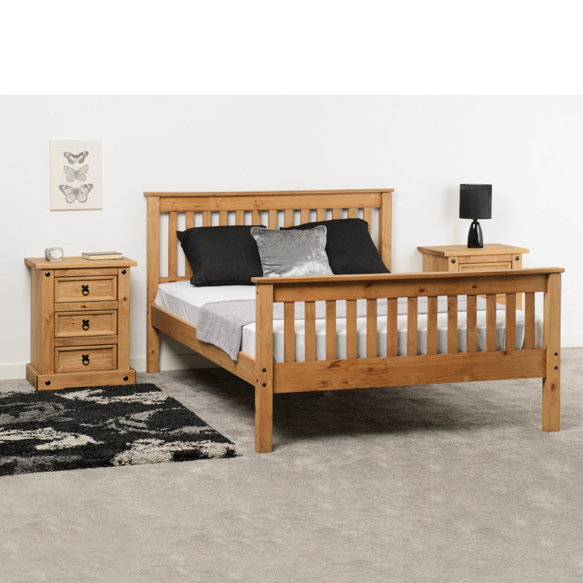 Monaco 5FT Bed High Foot End - Distressed Waxed Pine