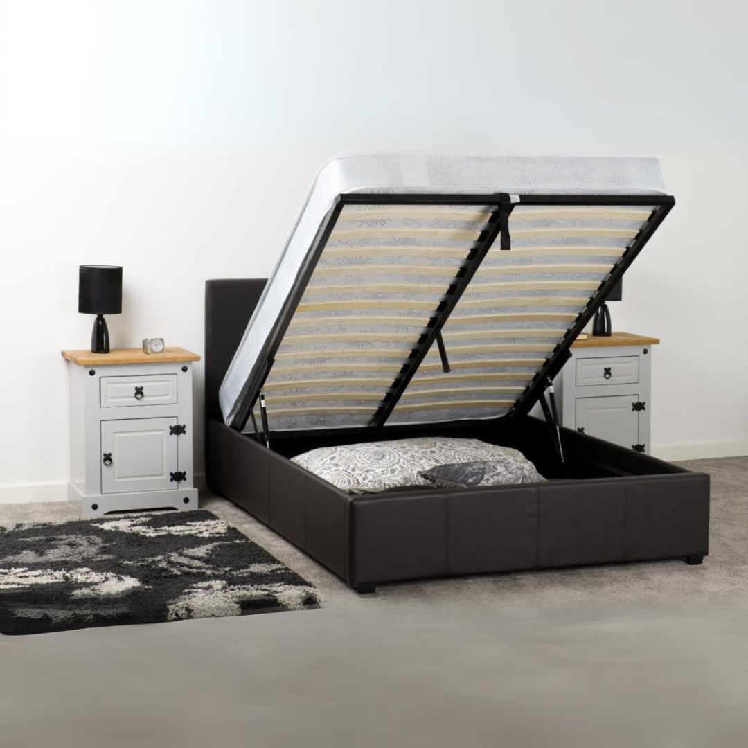 Prado Plus 4FT6 Storage Bed - Brown Faux Leather