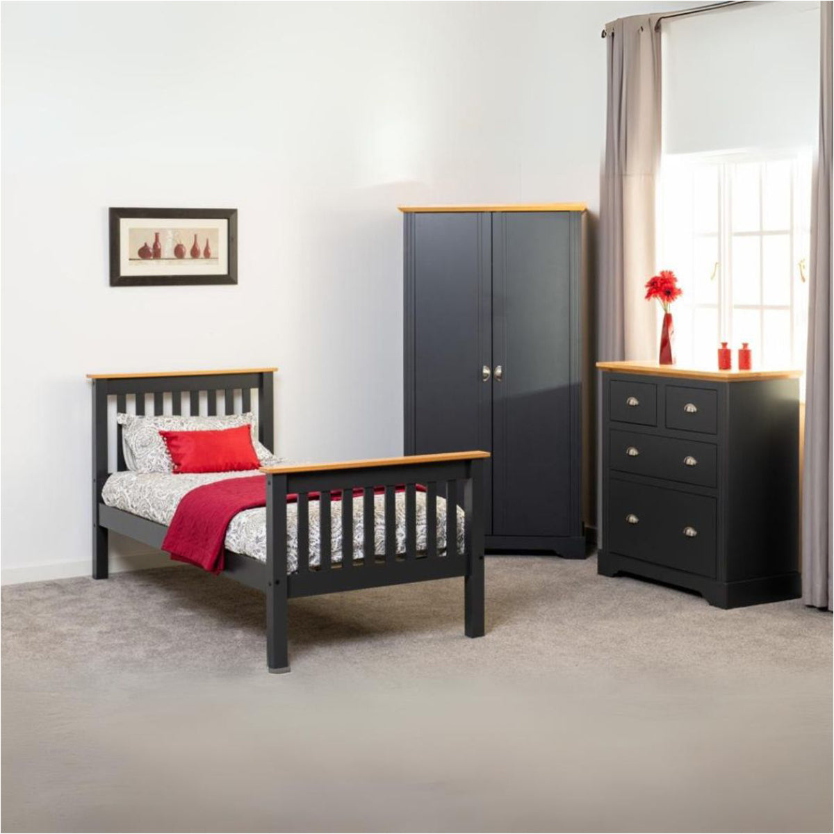 Monaco 3FT Bed High Foot End - Grey/Oak Effect