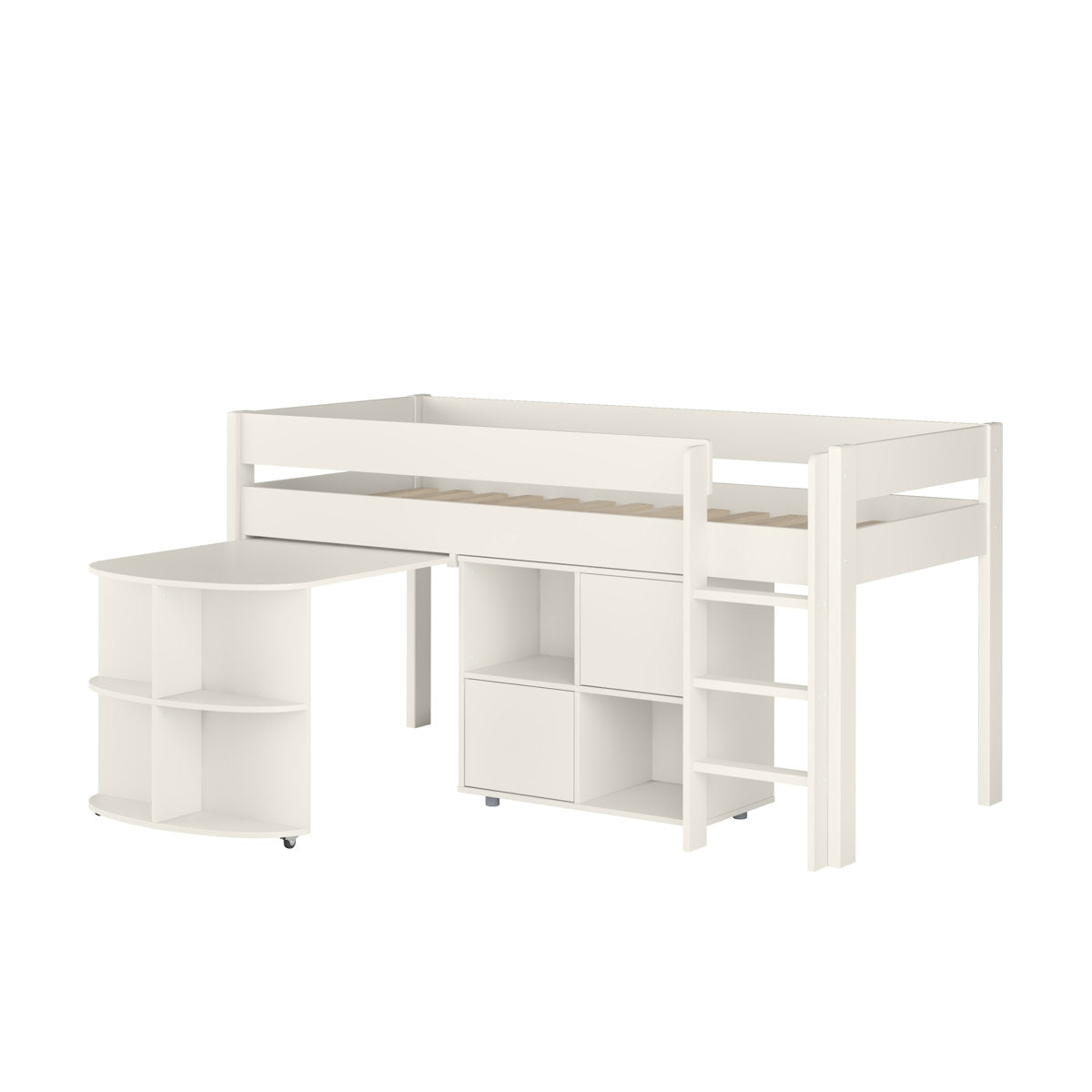 Uno White Midsleeper With Pull Out Desk And Cube Unit
